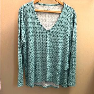 🚨 Croft & Barrow V-neck High-Low Crossover Long Sleeve Top Teal/Navy Petite XL